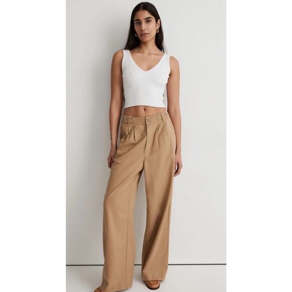 Madewell Fair Trade Nutmeg Linen Blend Trousers Pants Womens Size 4 Pleated - Picture 1 of 10